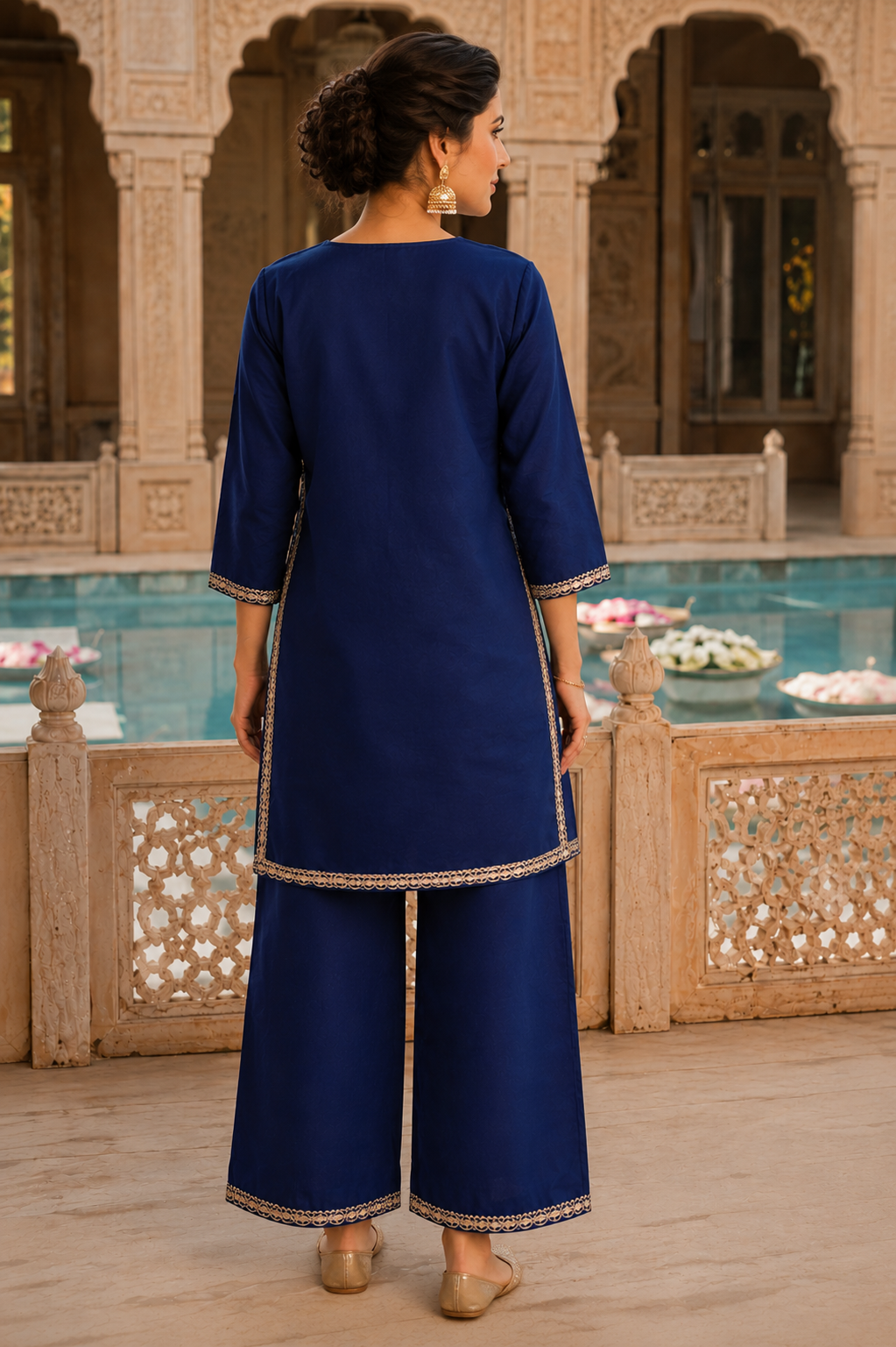 Women's Royal Blue Mirror Work Kurta Pant Set | Designer Ethnic Co-Ord Set | Festive Wear Kurta Set for Women | Saiyaraa
