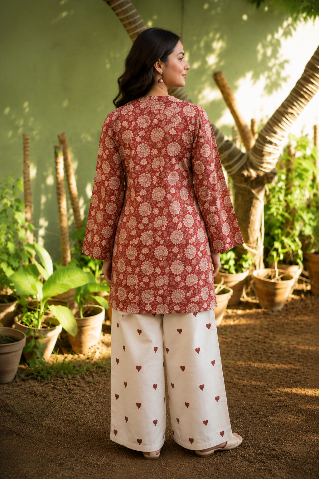 Saiyaraa Women's Red Floral Printed Cotton Kurta Set with Palazzo & Dupatta | Casual Ethnic Suit Set