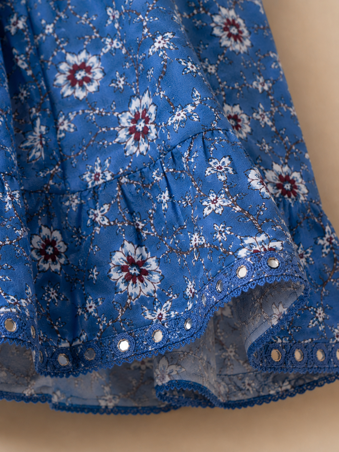 Women's Blue Floral Printed Sleeveless Peplum Top | V-Neck Casual Cotton Blend Top for Women | Saiyaraa