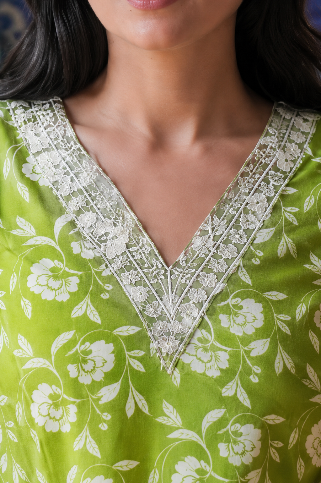 Women's Green Floral Printed Cotton Tunic Top | V-Neck Casual Kurti for Women | Office & Daily Wear Top