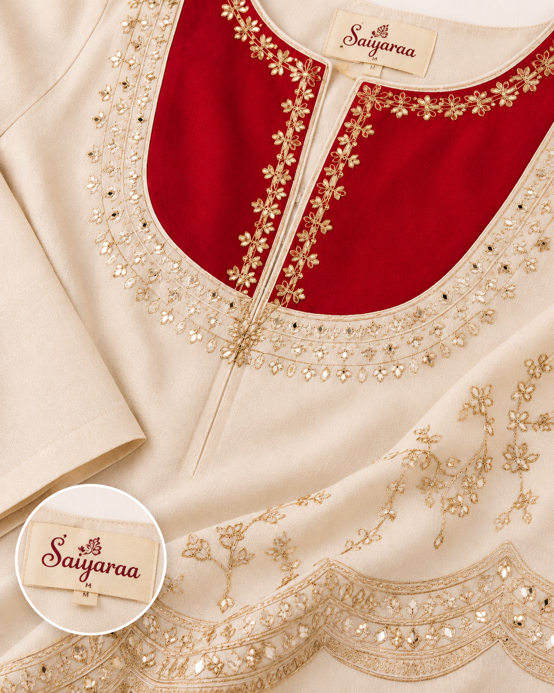 Women's White Embroidered Kurti Palazzo Set with Potli Bag | Festive Ethnic Wear for Women | Designer Co-Ord Set | Saiyaraa