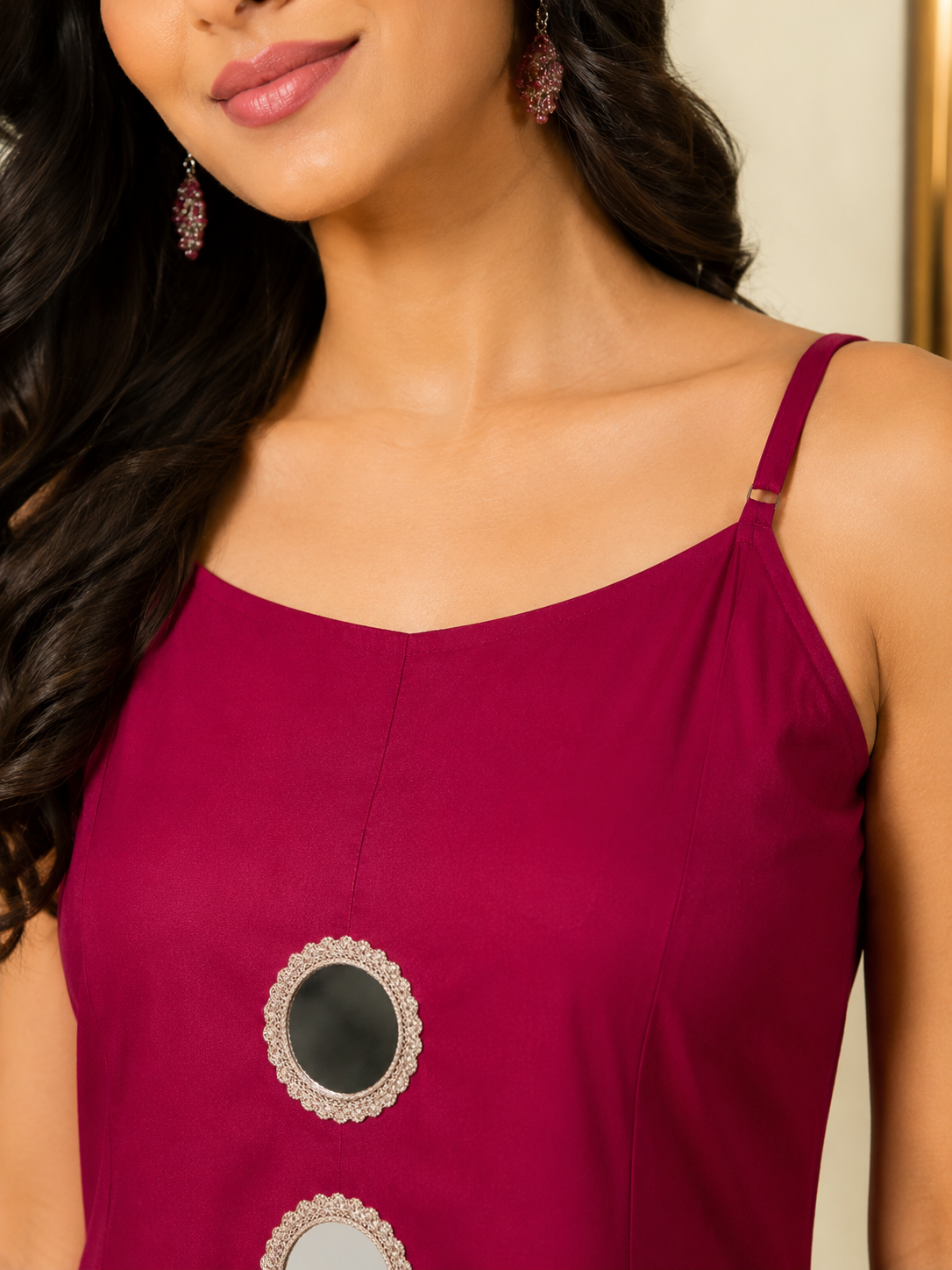 Women's Wine A-Line Kurta Palazzo Set with Mirror Work | Sleeveless Flared Kurta & Palazzo Co-Ord Set