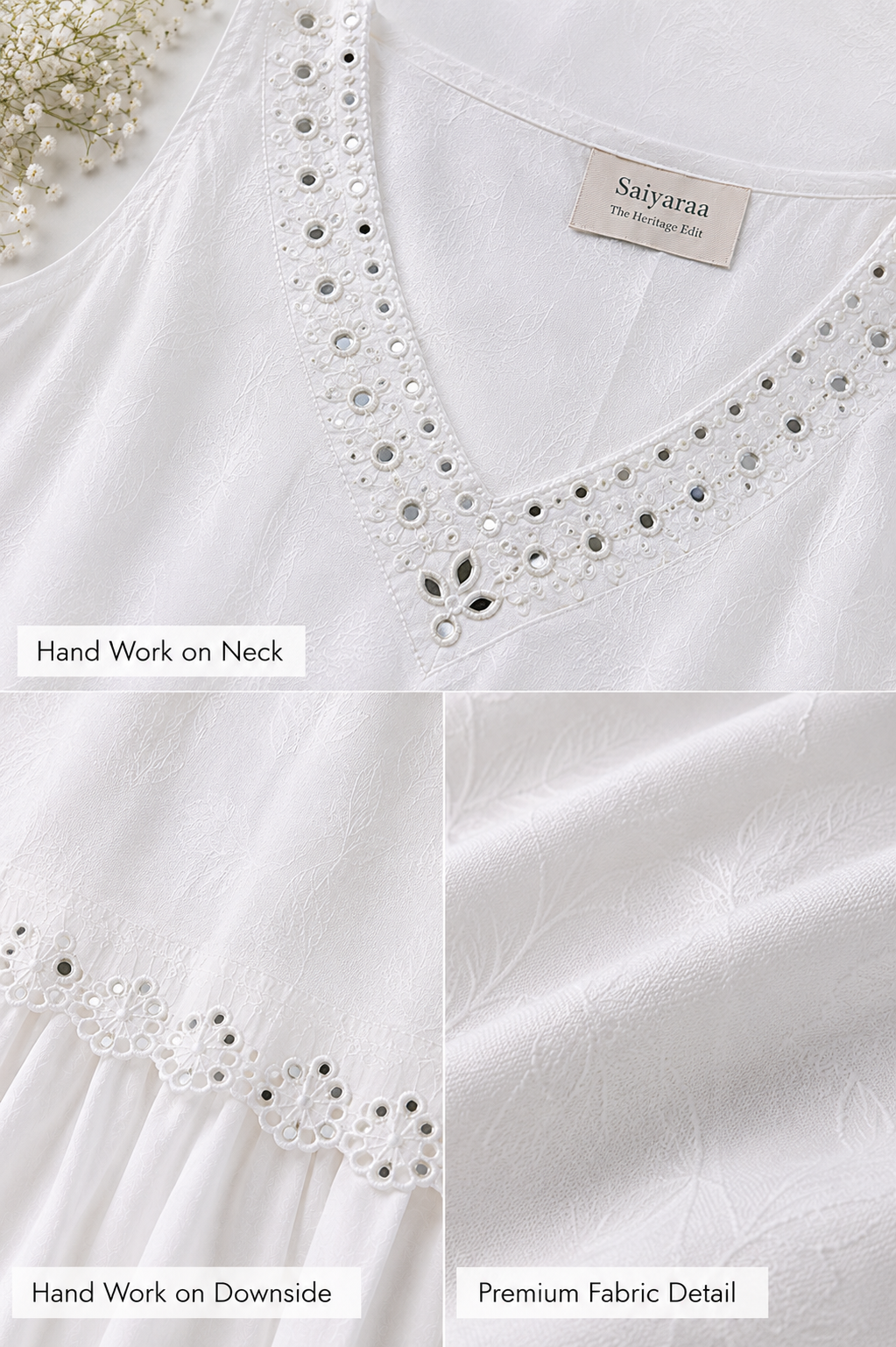 Women's White Cotton Kurta Sharara Set with Pink Organza Dupatta | Sleeveless Embroidered Kurta & Flared Sharara Set |