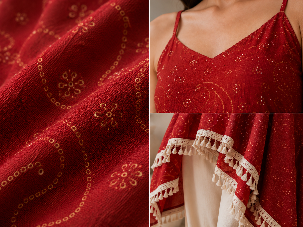 Women's Red Printed Asymmetrical Kurti Palazzo Set | Sleeveless Ethnic Co-Ord Set for Women | Casual Festive Wear | Saiyaraa