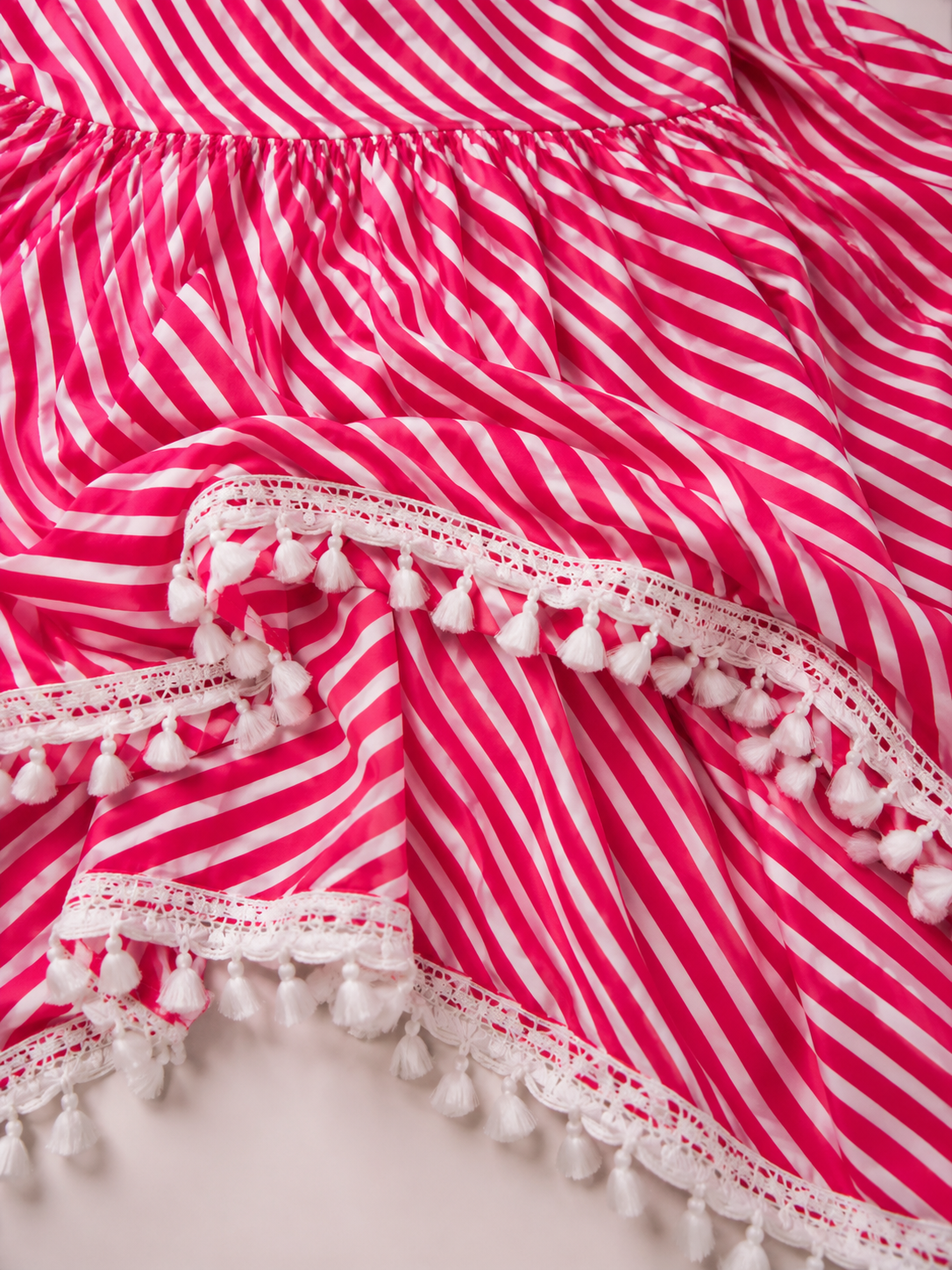 Pink Striped Cotton Kurta Palazzo Set for Women | Sleeveless Tassel Kurta with White Palazzo |